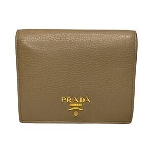 Prada Vitello Daino Taupe Beige Leather Bifold Wallet Pink Interior With Box